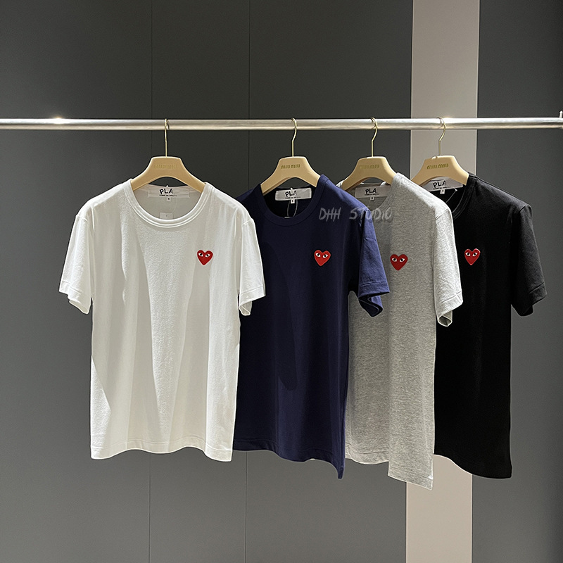 Chuanjiu White Heart T-Shirt for Women, Couple Style with Red Heart Embroidery, Play Rei Pure Cotton Short-Sleeve Couple Style, Short and Thin Version Chuanjiu White Heart T-Shirt for Women, Couple Style with Red Heart Embroidery, Play Rei Pure Cotton Short-Sleeve Couple Style, Short and Thin Version