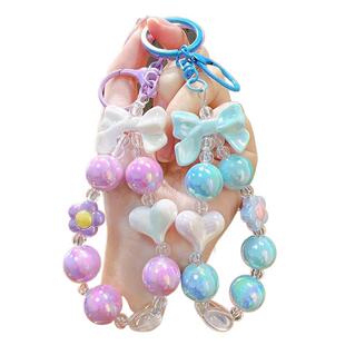 Candy Color Small Fresh Color-Plated Beaded Keychain Creative Bow Love Keychain Bag Small Pendant Wholesale