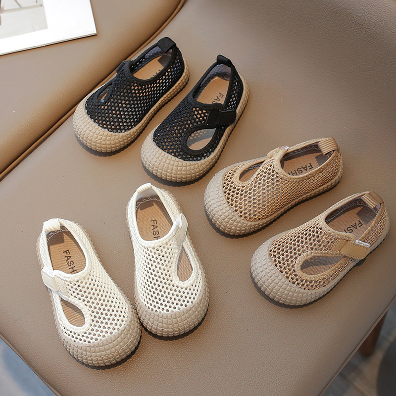 Summer Children's Mesh Shoes, Girls' Hollow Sports Sandals, Boys' Velcro Soft-Soled Breathable Sneakers, Baby Beach Shoes