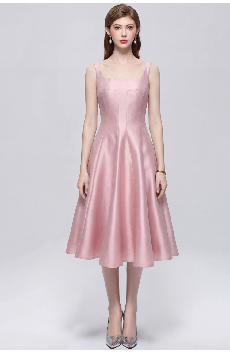 Đầm maxi nữ dây mảnh thắt eo phong cách Pháp thanh lịch — Champagne màu, màu thiên thanh, màu đen, màu hồng chi tiết 5