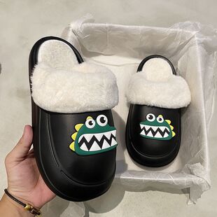 Men's Winter Cotton Slippers Men's Thick-Soled Non-Slip Fleece-Lined Warm Outer Wear Indoor Cartoon Detachable Couple Students