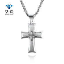 欧美新款不锈钢吊牌批发 斜边情侣钛钢十字架项链时尚饰品