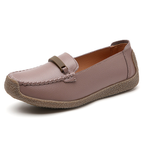 2024 Spring Mom Shoes Cowhide Large Size Bean Shoes Women's Casual Shoes Flat Nurse Shoes Lazy Women's Single Shoes 