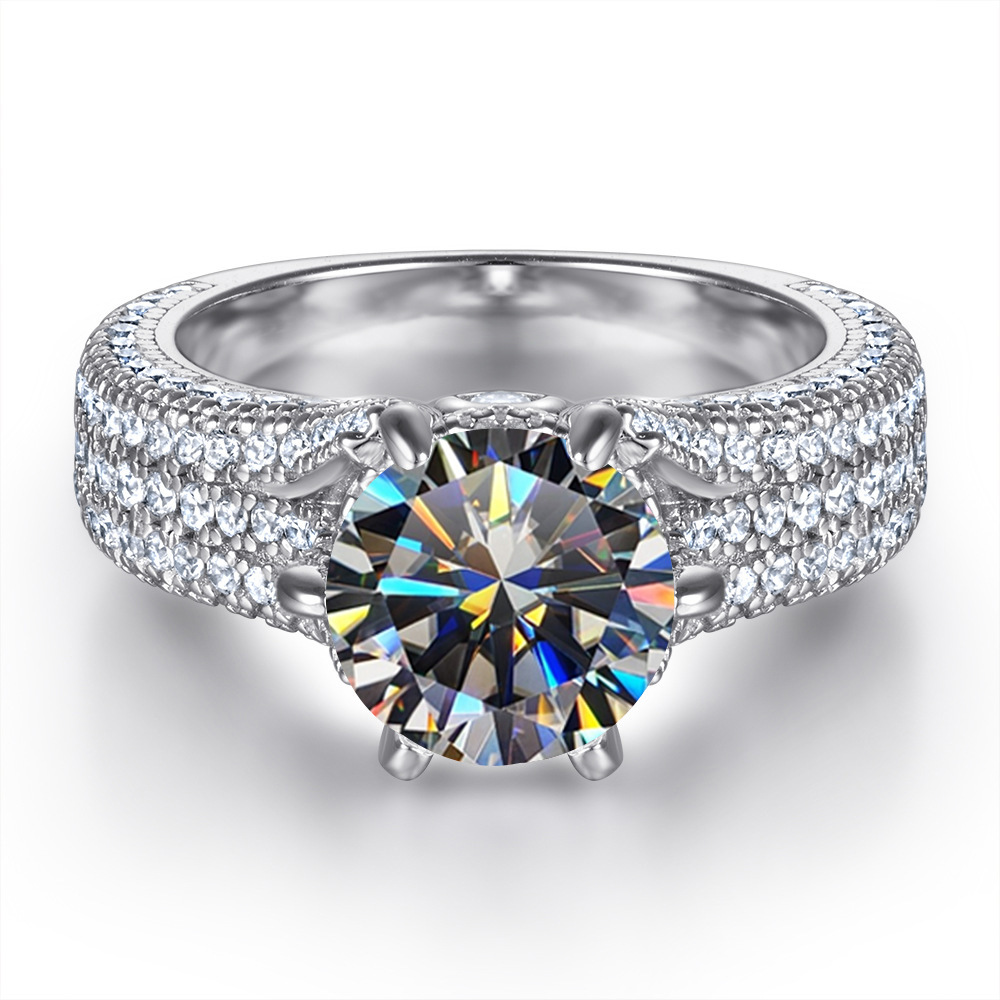 2 quilates 8mm S925 anillo de plata esterlina mujer exagerada seis garras micro joyería de piedra al por mayor nueva venta en caliente transfronteriza