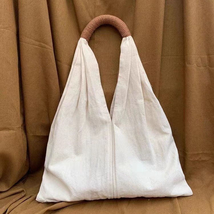 Borsa a mano casual in tela a spalla artistica in cotone e lino francese, borsa da donna_voghion.com