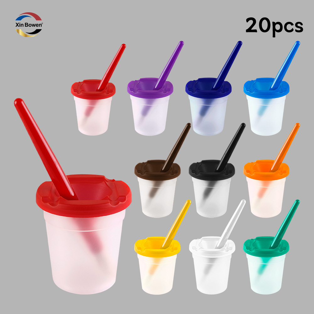 Taza de lavado de lápices de 10 colores transfronteriza Taza de color anti-vertido de plástico Pincel de aceite para niños Graffiti Pincel de melena de cerdo de 10 colores al por mayor