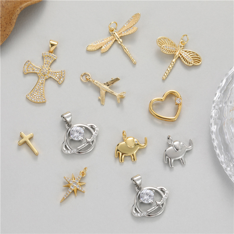 (2개) DIY 쥬얼리 패션 가제 구리 금도금 잠자리 코끼리 여섯 개 별 크로스 펜던트 싱글 펜던트 목걸이 액세서리