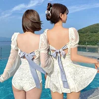 Новый купальник женский летний модный Южная Корея ins Fairy Fan консервативный живот тонкая юбка цельный купальник с горячей весной