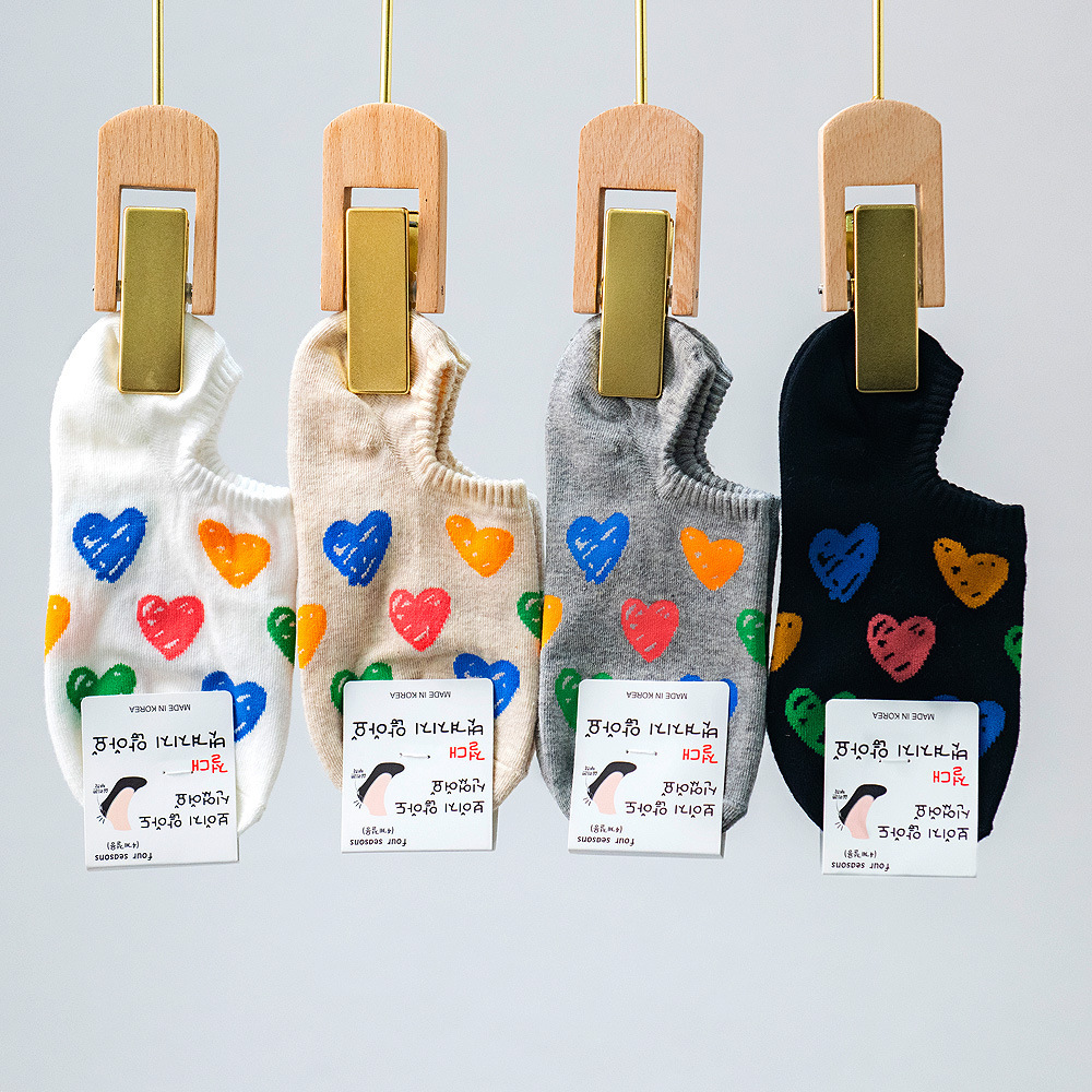Korean Socks, Low-Cut Short Socks, Women's Japanese-Style Simple Heart-Patterned Socks, Dongdaemun