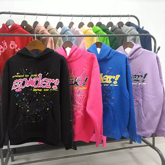 Cross-Border High-End Sp5Der Web V2 Heavyweight 450g Fleece-Lined Hoodie European and American Trendy Brand Spider Web Sweatshirt Trendy