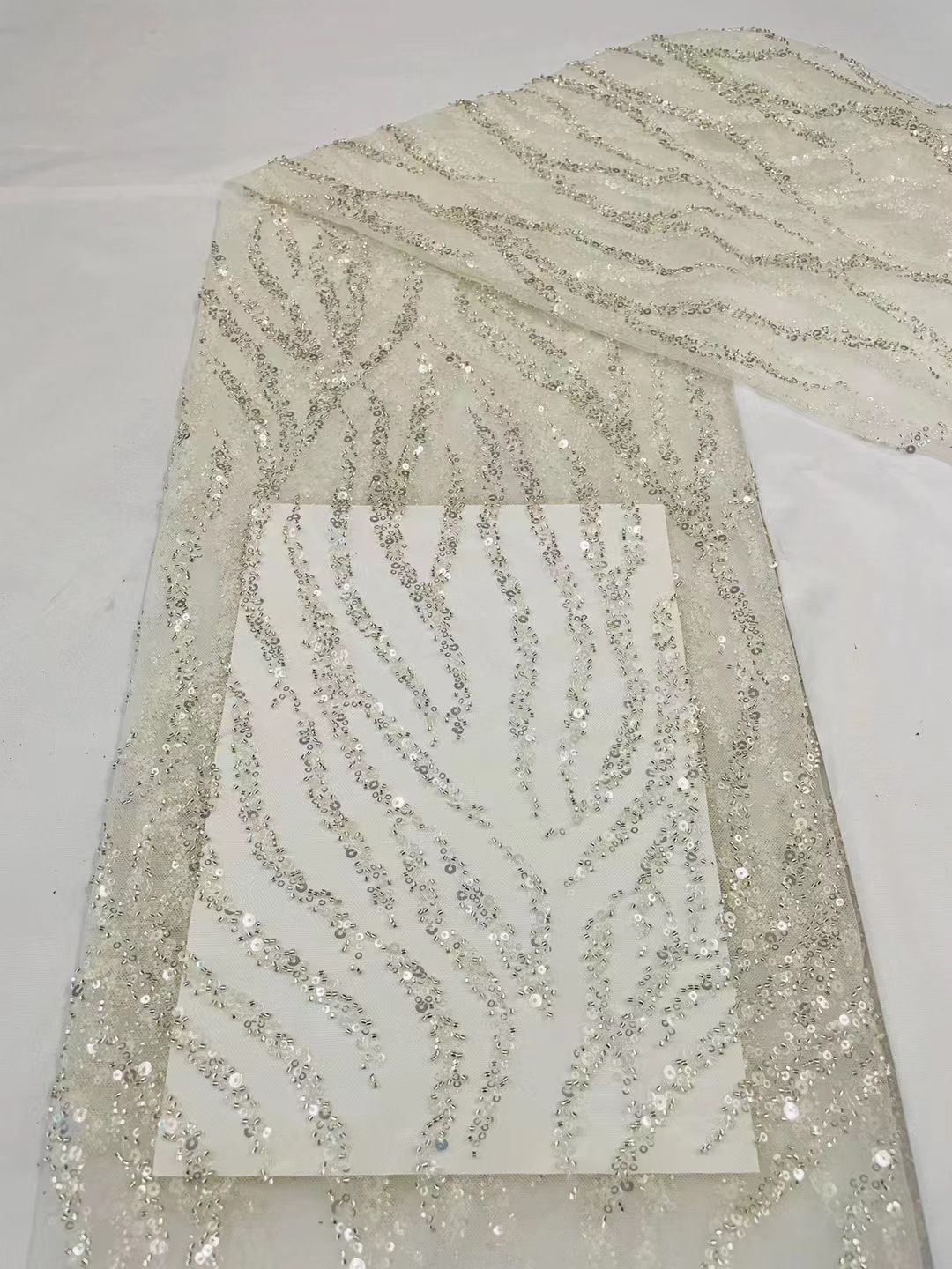 Cristal tubo onda patrón de lentejuelas malla de tela de encaje vestido de novia etapa desgaste moda tela JX2433