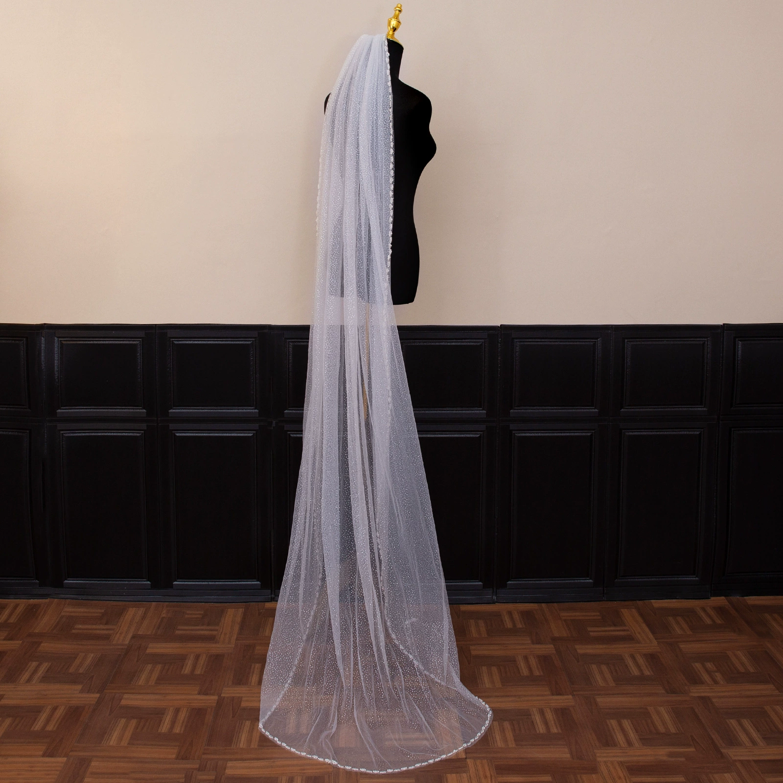 Hand-beaded edge starlight yarn bronzing shiny bridal train yarn three-color bridal long veil BV99