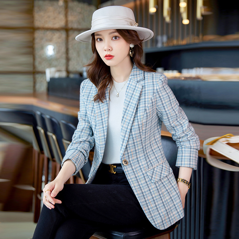Fashion Plaid Style Suit Jacket for Women 2025 New Open Autum Women's Casual Suit Tweed Top for Women