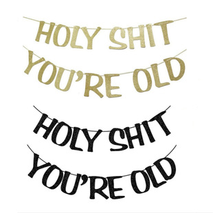 HOLY SHIT YOU'RE OLD glitter pull flag Father's Day decoration adult birthday party banner pull flower