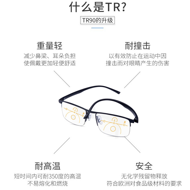 21新款TR90老花镜男渐进多焦点远近两用花镜中老年眼镜防蓝光花镜