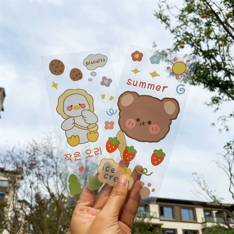 Cute Storage Box Thermos Cup Waterproof Sticker Ins Crystal Wholesale Girl Sticker Cartoon Sticker Transparent Pvc Sticker
