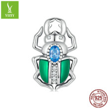 银姿韵新款绿色甲壳虫手链串珠 趣味昆虫925银diy珠子配件SCC2432