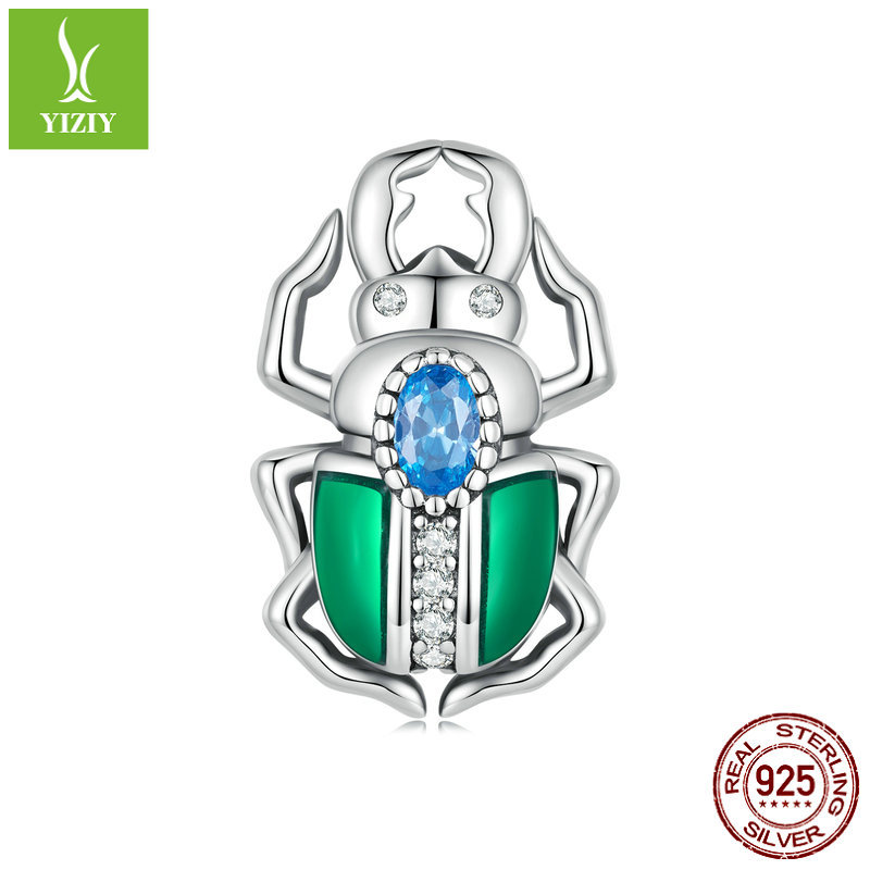 银姿韵新款绿色甲壳虫手链串珠 趣味昆虫925银diy珠子配件SCC2432