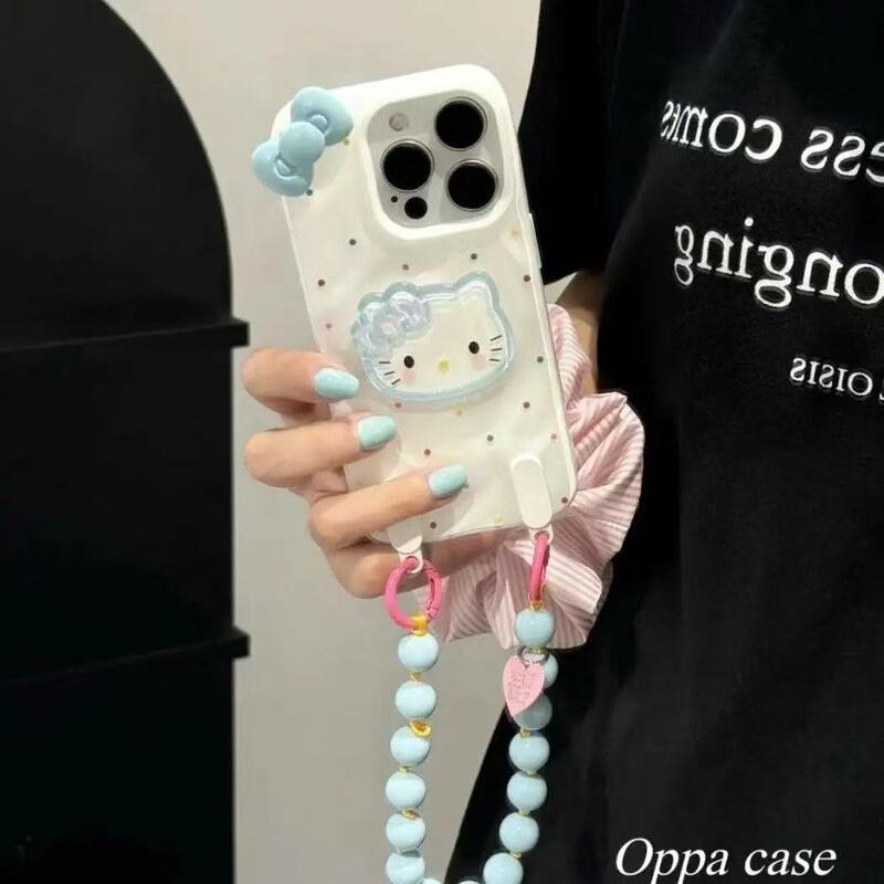 水玉立体キティ Apple iPhone16/15 携帯電話ケース 14 プリーツ 13 チェーン 12 リボンに適しています|undefined