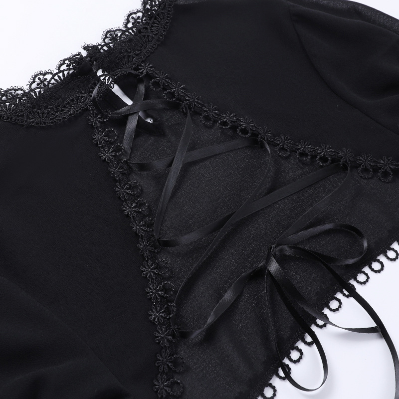 Title 12, Womens Dark Goth Bow Lace Blouse