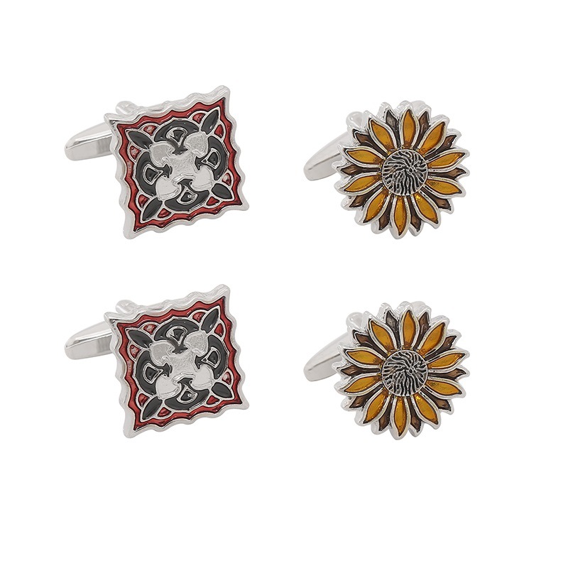 new square diamond crystal cufflinks sunflower sunflower men's shirt cuf_voghion.com