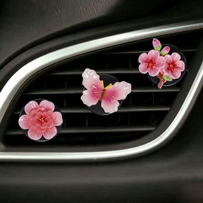 Gradient Peach Blossom Butterfly Car Car Perfume Aromatherapy - 3-pieces-of-branch-butterfly-flowers-in-gradient-pink