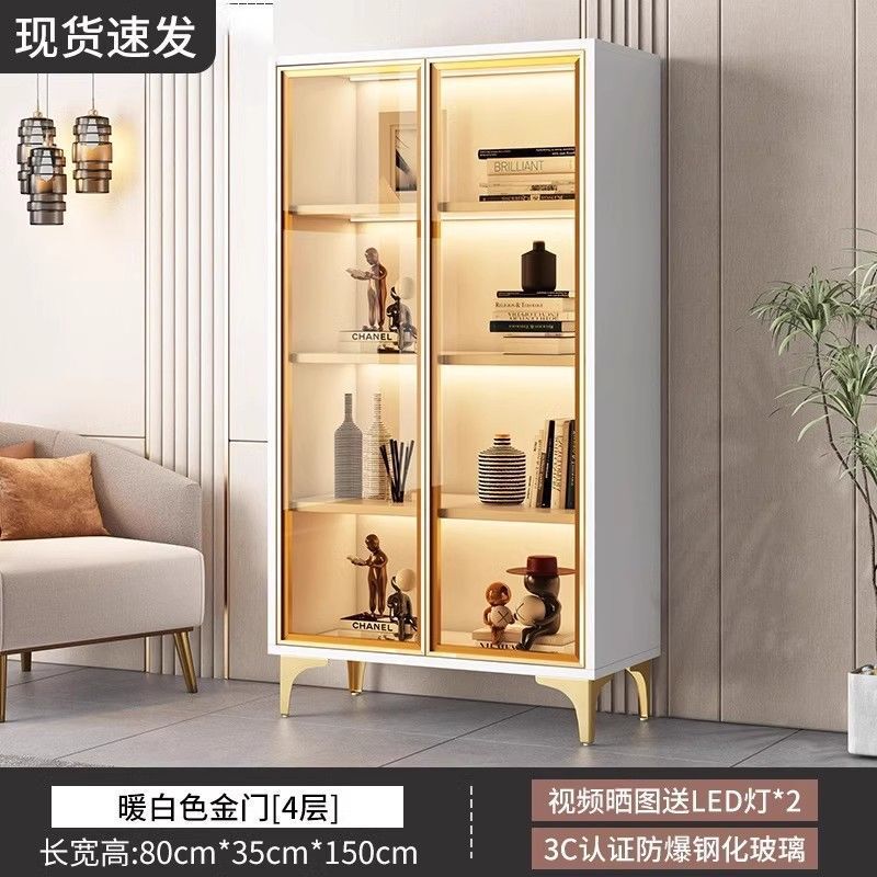 书柜带玻璃门透明酒柜轻奢家用客厅一体整墙多层书架实木手办|undefined