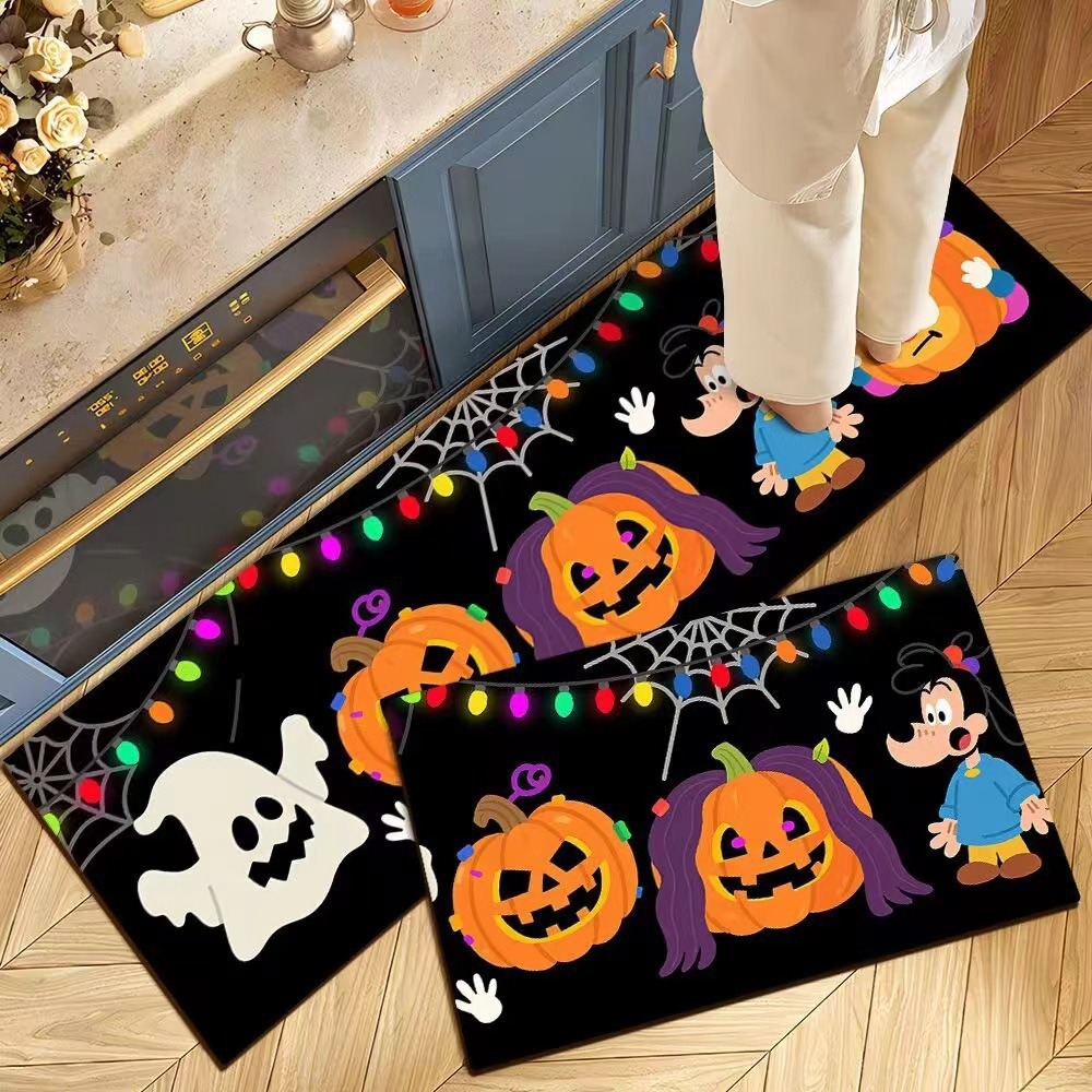Decoración de Halloween cocina alfombra de suelo americana resistente a la suciedad fácil de cuidar alfombra de suelo de dos piezas en la puerta alfombra de cristal
