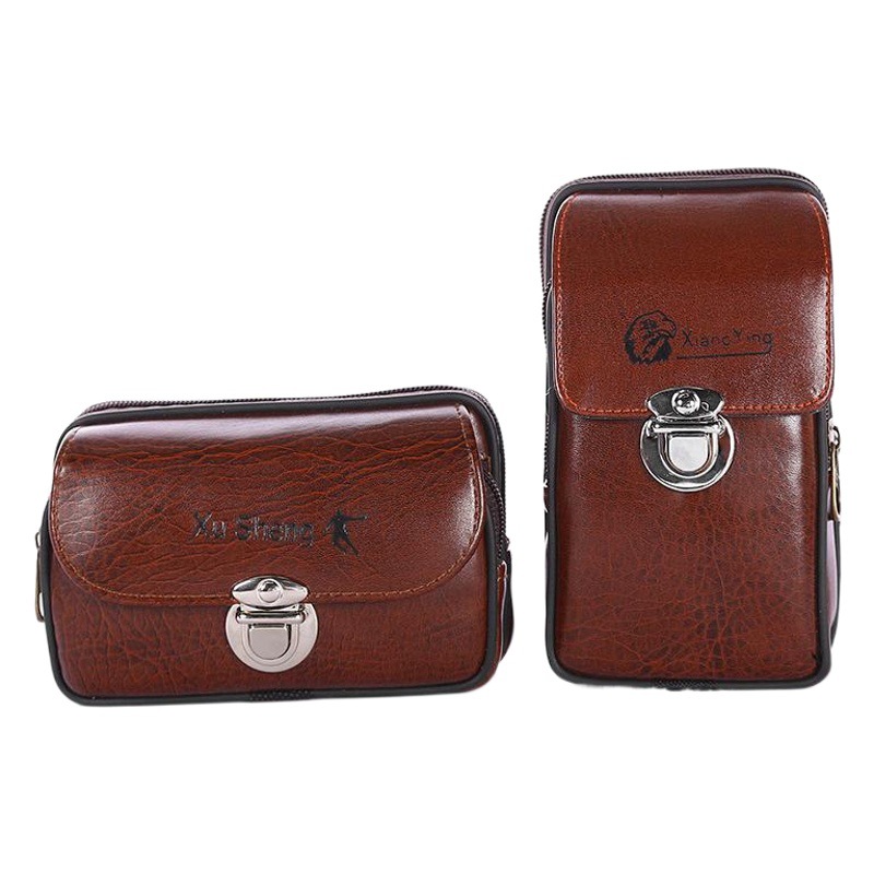 Hot Selling Men's Elephant Pattern Pu Leather Buckle Waist Bag 5.5inch Wear Belt Mobile Phone Middle-Aged and Elderly Waist Wallet Multi-Function