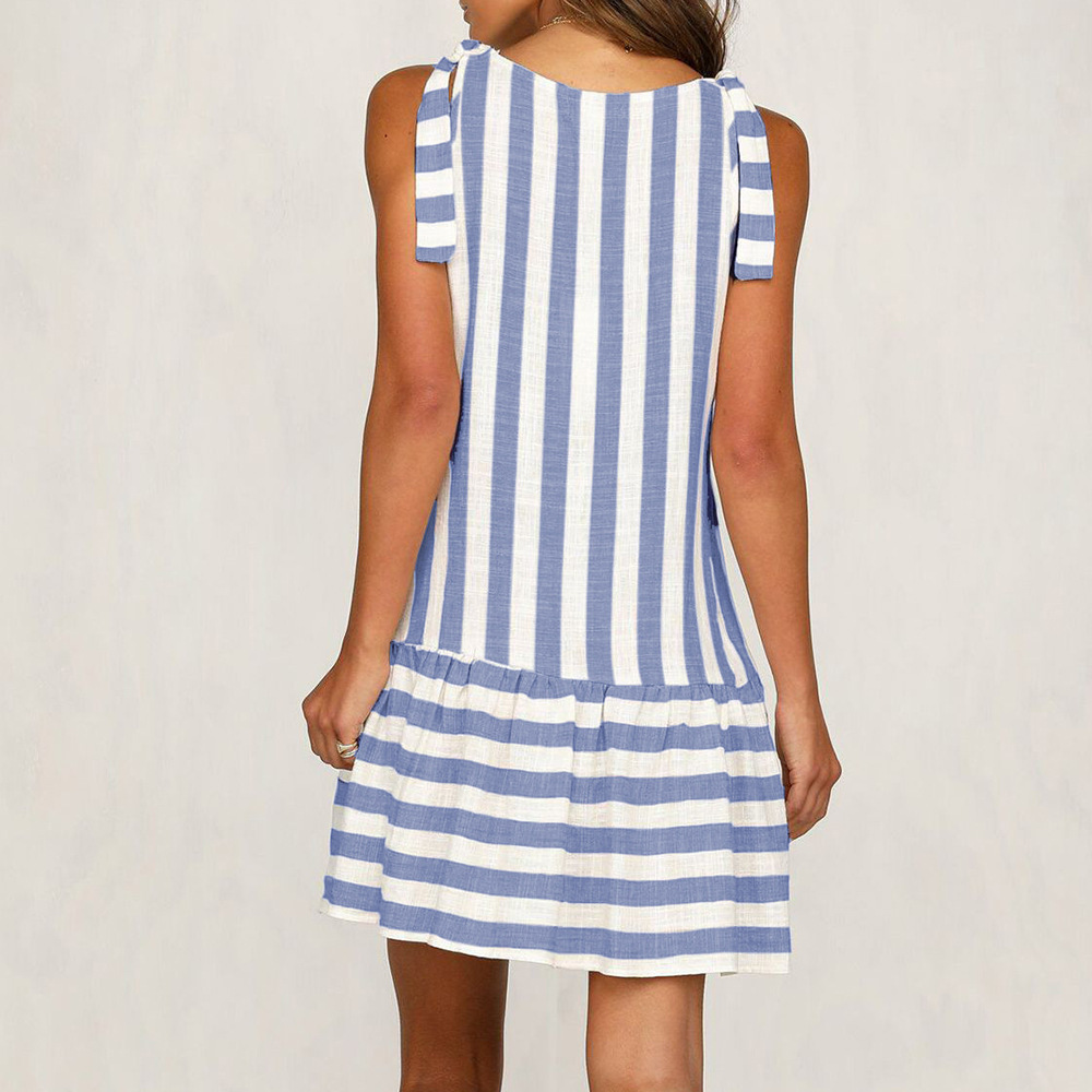 Striped Sleeveless Casual Suspender Dress NSJR69179