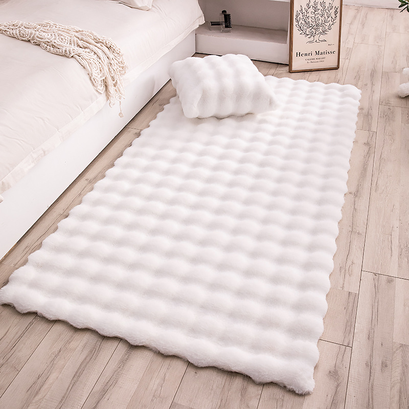 Nueva alfombra de terciopelo de burbujas de estilo crema, manta de felpa al lado de la cama del dormitorio, sala de estar, ventana salediza, sofá, manta, alfombra de guardarropa
