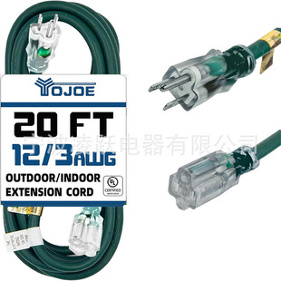Ojoe Indoor Outdoor Extension Cord with Light End,3 Prong 15A Weatherproof Power Cord