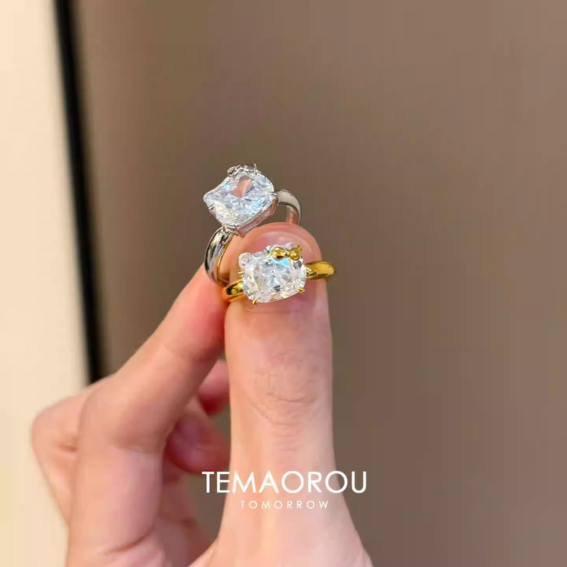 超闪可爱KT喵闪钻戒指女轻奢风小众开口食指戒时尚少女心气质指环|undefined
