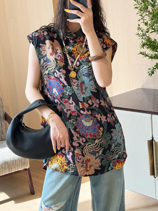 南油原创香云纱国风盘扣垫肩显瘦马甲精致香云纱女装复古文艺风​|undefined
