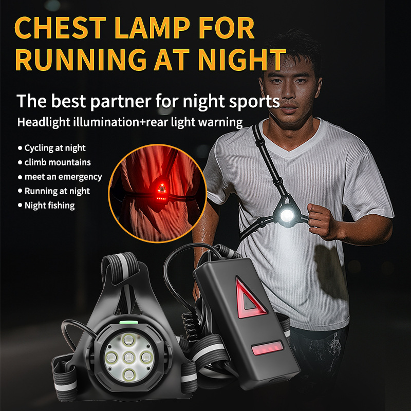Cross-Border New Chest Night Wearable Cycling LED Multi-Light Red Warning USB Rechargeable Running Light_desvips.com