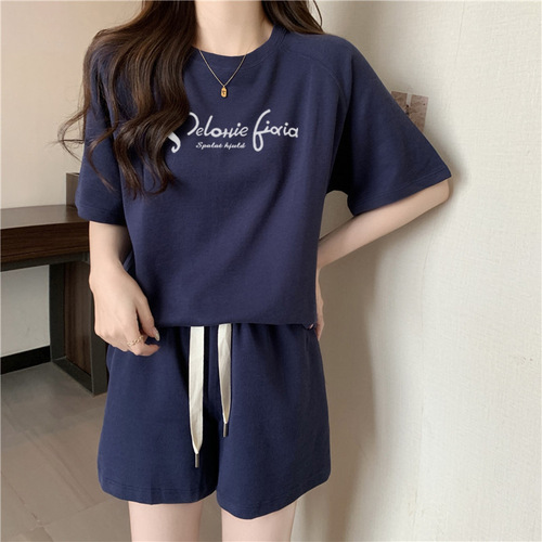 Casual Fashion Set for Women - Summer Thin Loose Trendy Versatile Hong Kong Style Sports Short Sleeve Shorts Two-Piece Set