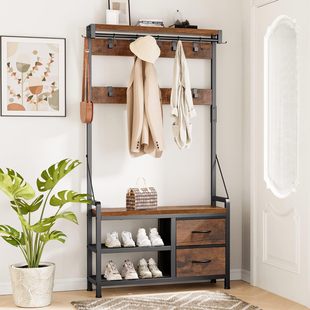 Customized Cross-Border Export Home Entrance Porch Shoe Changing Stool Steel Wood Coat Rack with Cloth Pumping