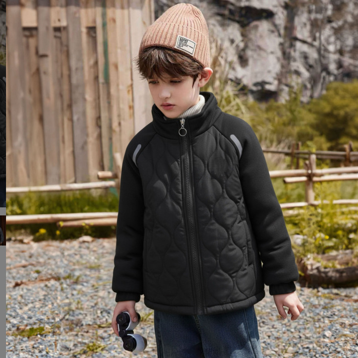 2025秋冬季新款男童女童长袖休闲防风宽松拉链中大童洋气棉服宽松