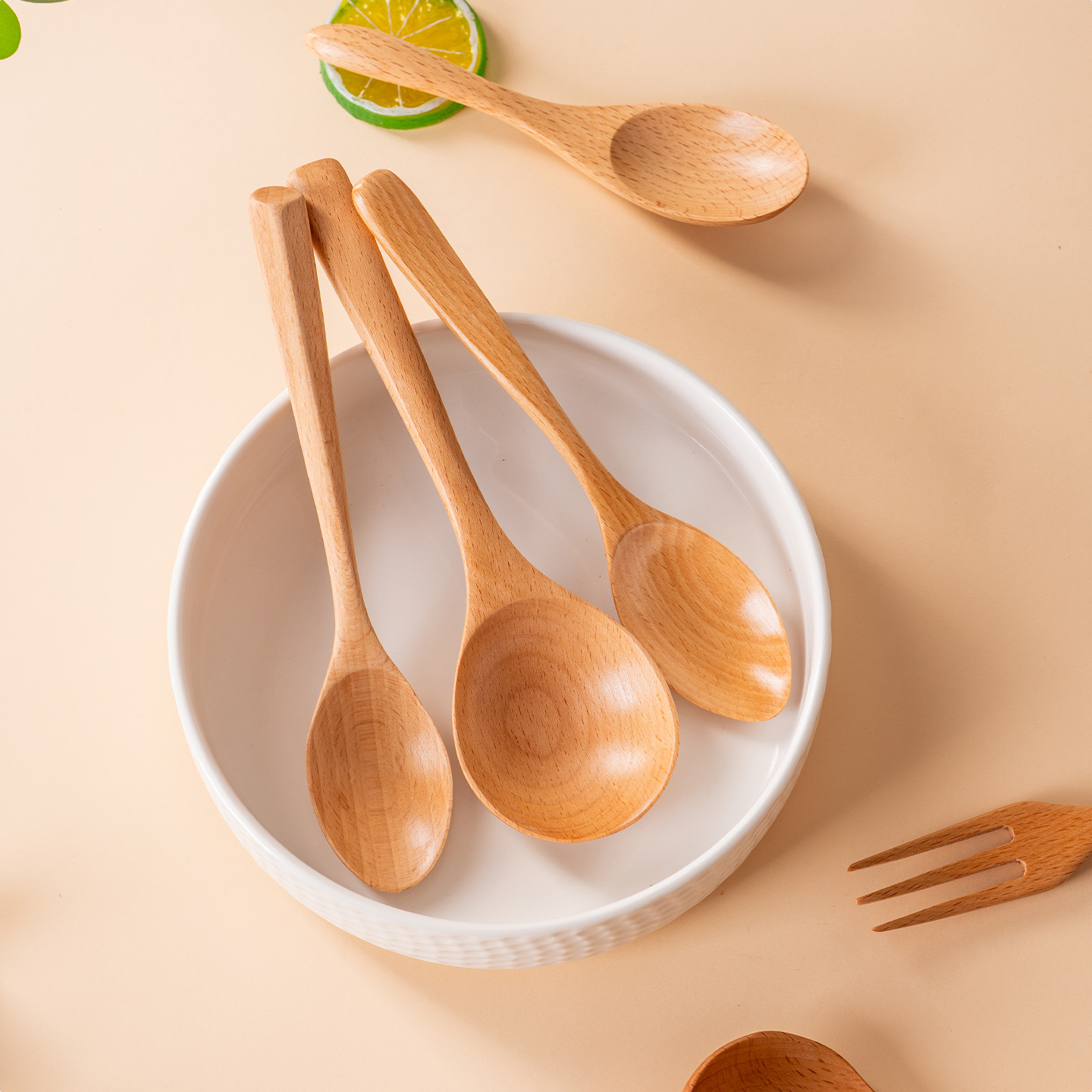 Cuchara de madera, haya, hilo de amarre japonés, cuchara de madera pequeña, cuchara de madera de loto, cuchara de café revuelto, cuchara de madera maciza, pedido al por mayor