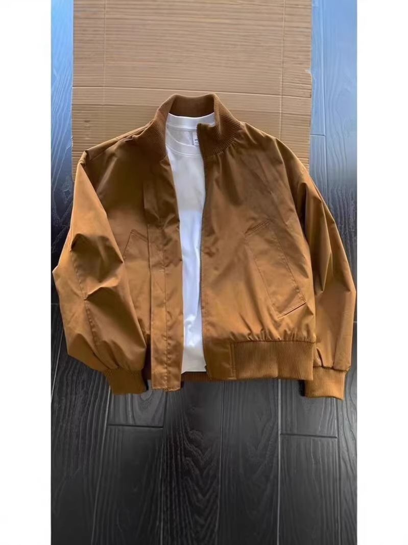 Chaqueta de piloto corta de estilo marrón americano de otoño bombarderos de cuello de béisbol chaqueta de trabajo de alto nivel
