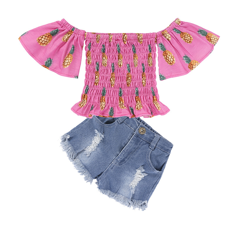 Children's Clothing 2026 Summer Set, Same Style as on Instagram, European and American Trendy Style, Girls' Tube Top Short-Sleeved T-Shirt Denim Set + Headband