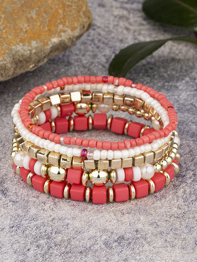 20g Weight Acrylic Pendant Material Bracelets Classification Alloy Chain Material 1 Set Quantity Holiday, Daily, Street Occasion Alloy Material Geometric Pattern Unisex Gender Beaded, Plating Design Retro Style Retro Geometric Alloy Beaded Bracelets Wholesale 3