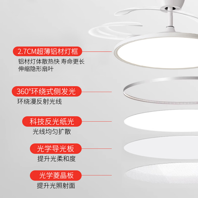 Luz de ventilador invisible ultra delgada 2026 nueva sala de estar comedor dormitorio lámpara silenciosa en un ventilador de techo lámpara moderna y simple