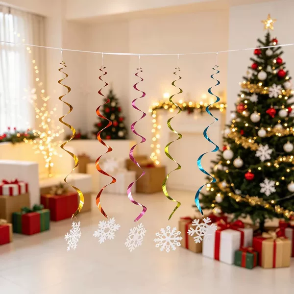 Christmas ribbon hangings, snowflake pendants, party decorations, scene arrangements, garlands, holiday decoration props