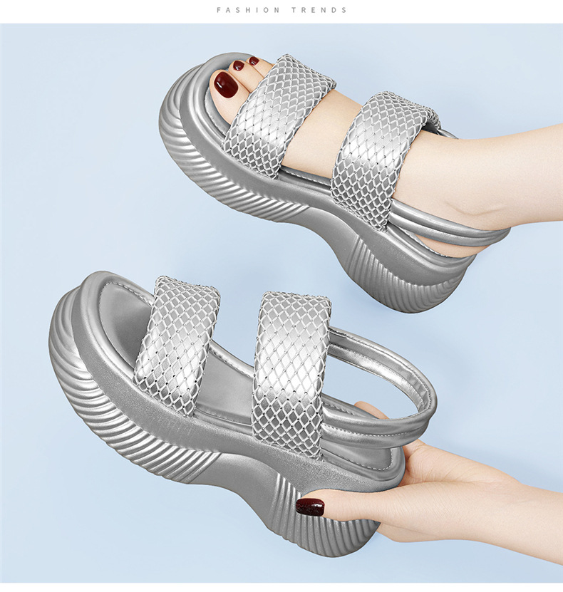 Dép sandal nữ đế dày tăng chiều cao sequin lấp lánh phong cách thể thao đi biển mùa hè 2026 — 7227 màu đen, 7227 màu bạc chi tiết 11