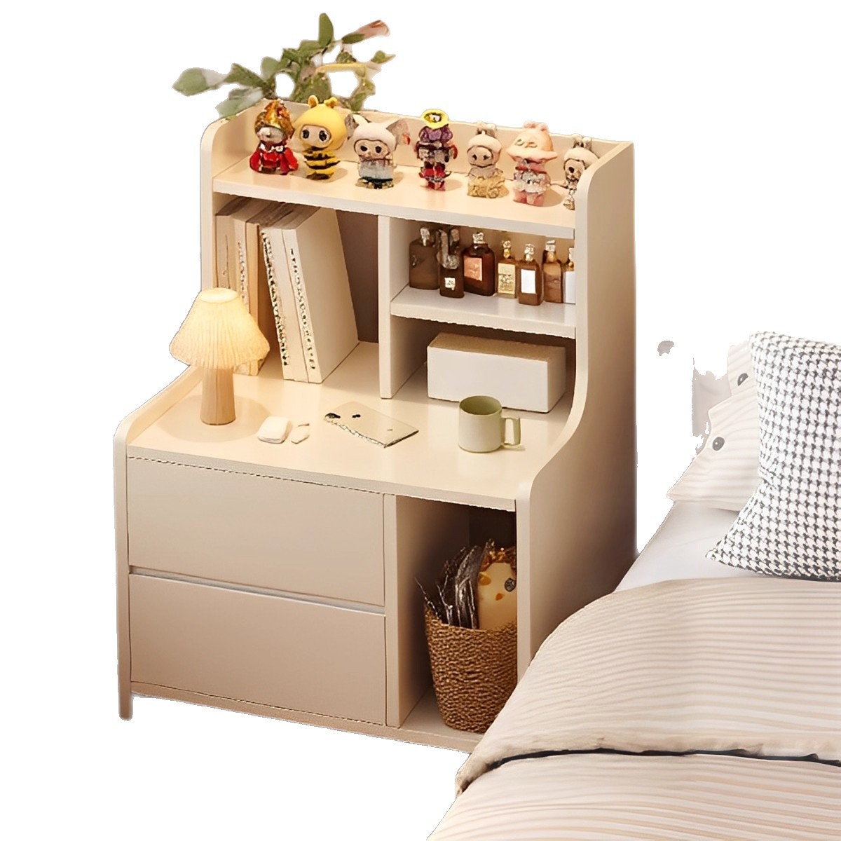 Mesa de cabecera moderna simple y pequeña simple gabinete de almacenamiento doméstico dormitorio pequeño gabinete junto a la cama estante de estante 2025 nuevo
