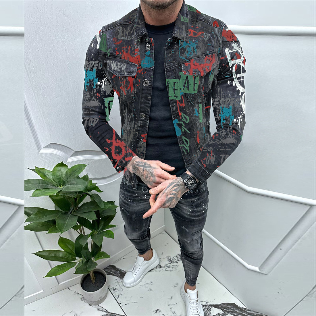 Veste en jean imprimée américaine haut de gamme pour homme de marque de mode printemps et automne 2024 nouvel article 3655_voghion.com