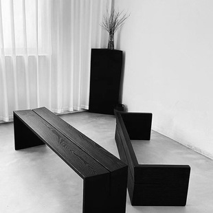 Black Dining Table Solid Wood Bench Shoe Changing Bench Mid-Century Style Living Room Bedroom Bed End Home Long Bench Free of Installation
