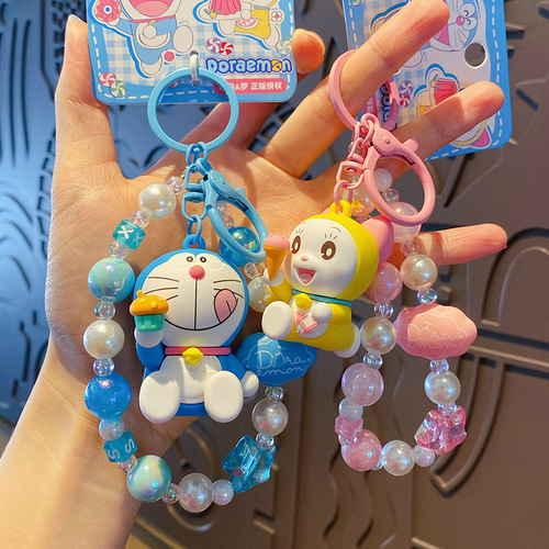 Genuine Doraemon Dessert Party Three-dimensional Jingle Cat Doll Bead Chain Keychain Case Bag Pendant Source