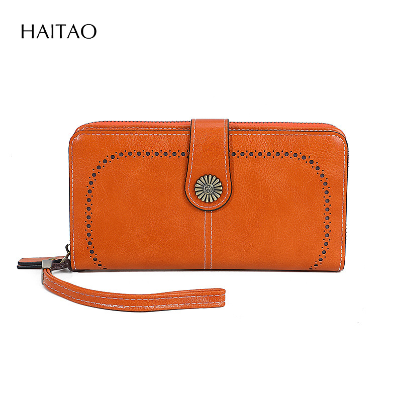 2025 nueva moda retro simple billetera larga de cuero graso para mujer bolso de mano multifuncional de gran capacidad